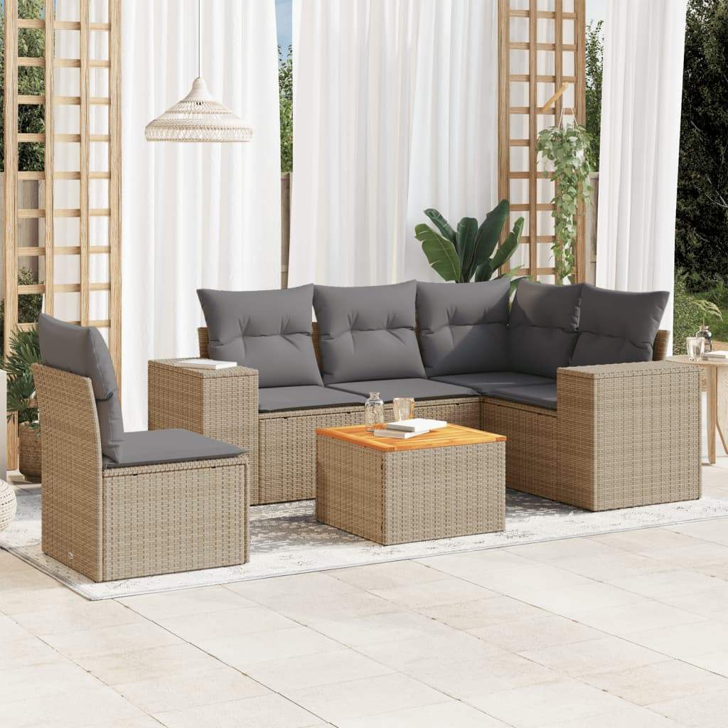 Set Divano da Giardino 6 pz con Cuscini Beige in Polyrattan - homemem39