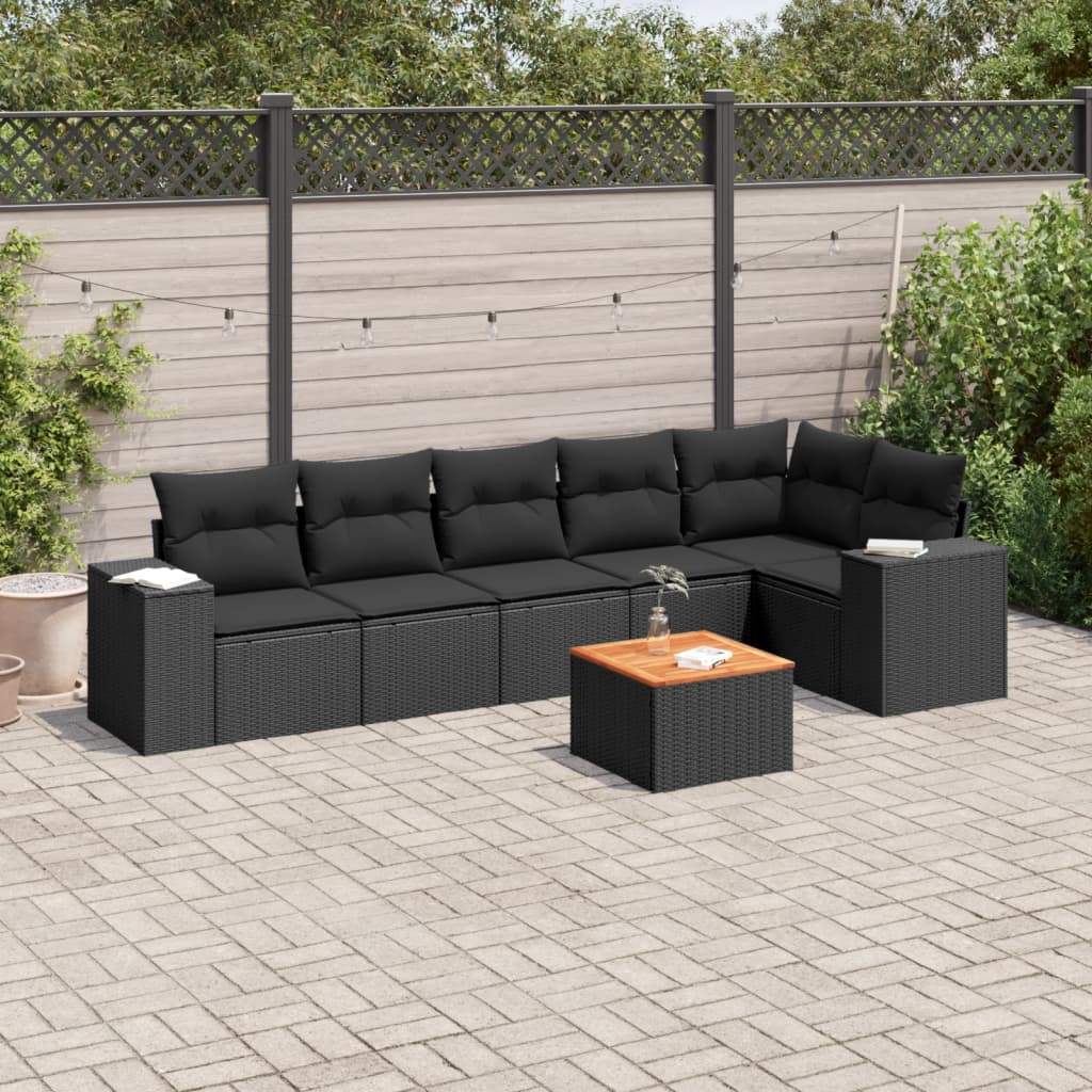 Set Divani da Giardino con Cuscini 7pz Nero Polyrattan - homemem39