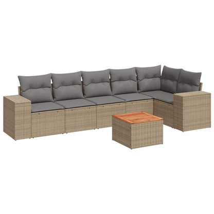 Set Divani da Giardino 7 pz con Cuscini Beige in Polyrattan - homemem39