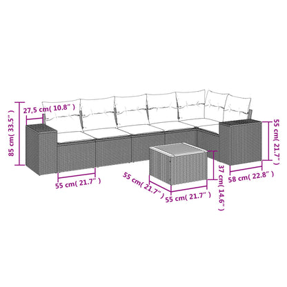 Set Divani da Giardino 7 pz con Cuscini Beige in Polyrattan