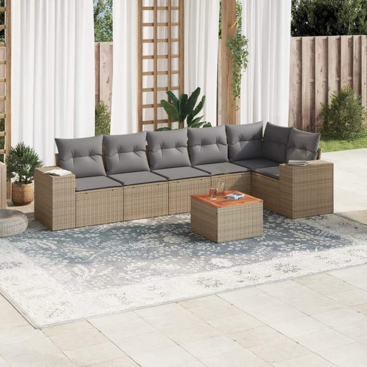 Set Divani da Giardino 7 pz con Cuscini Beige in Polyrattan - homemem39