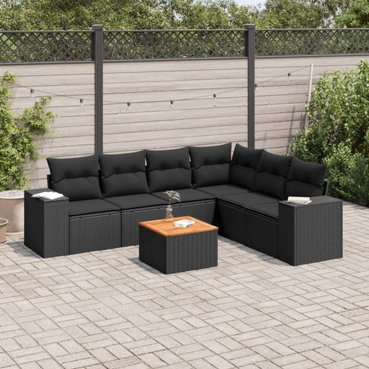 Set Divani da Giardino con Cuscini 7pz Nero Polyrattan - homemem39