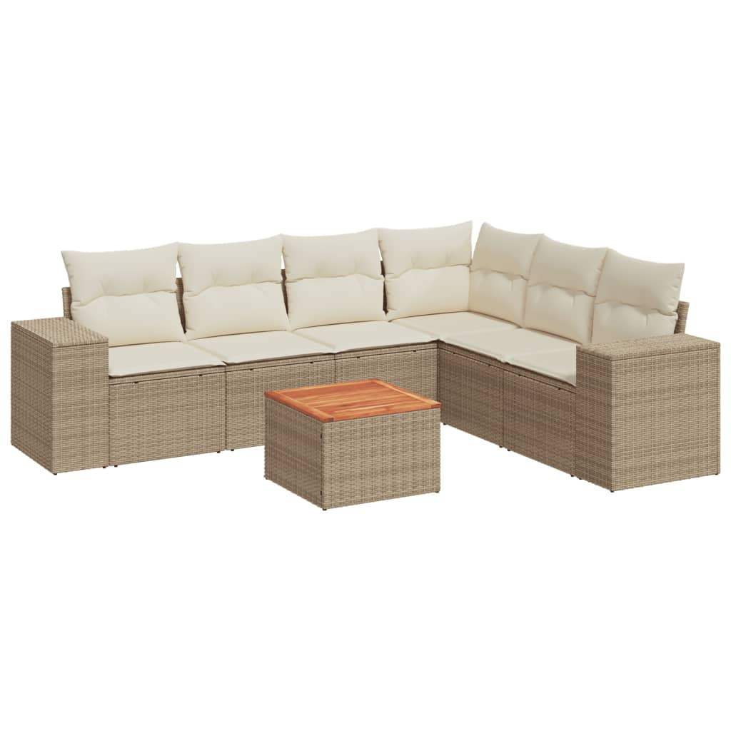 Set Divani da Giardino 7 pz con Cuscini Beige in Polyrattan - homemem39