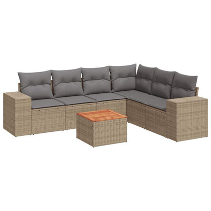 Set Divani da Giardino 7 pz con Cuscini Beige in Polyrattan - homemem39