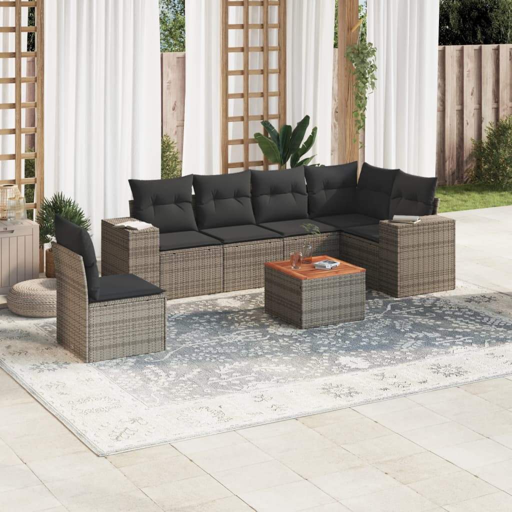 Set Divani da Giardino 7 pz con Cuscini Grigio in Polyrattan - homemem39