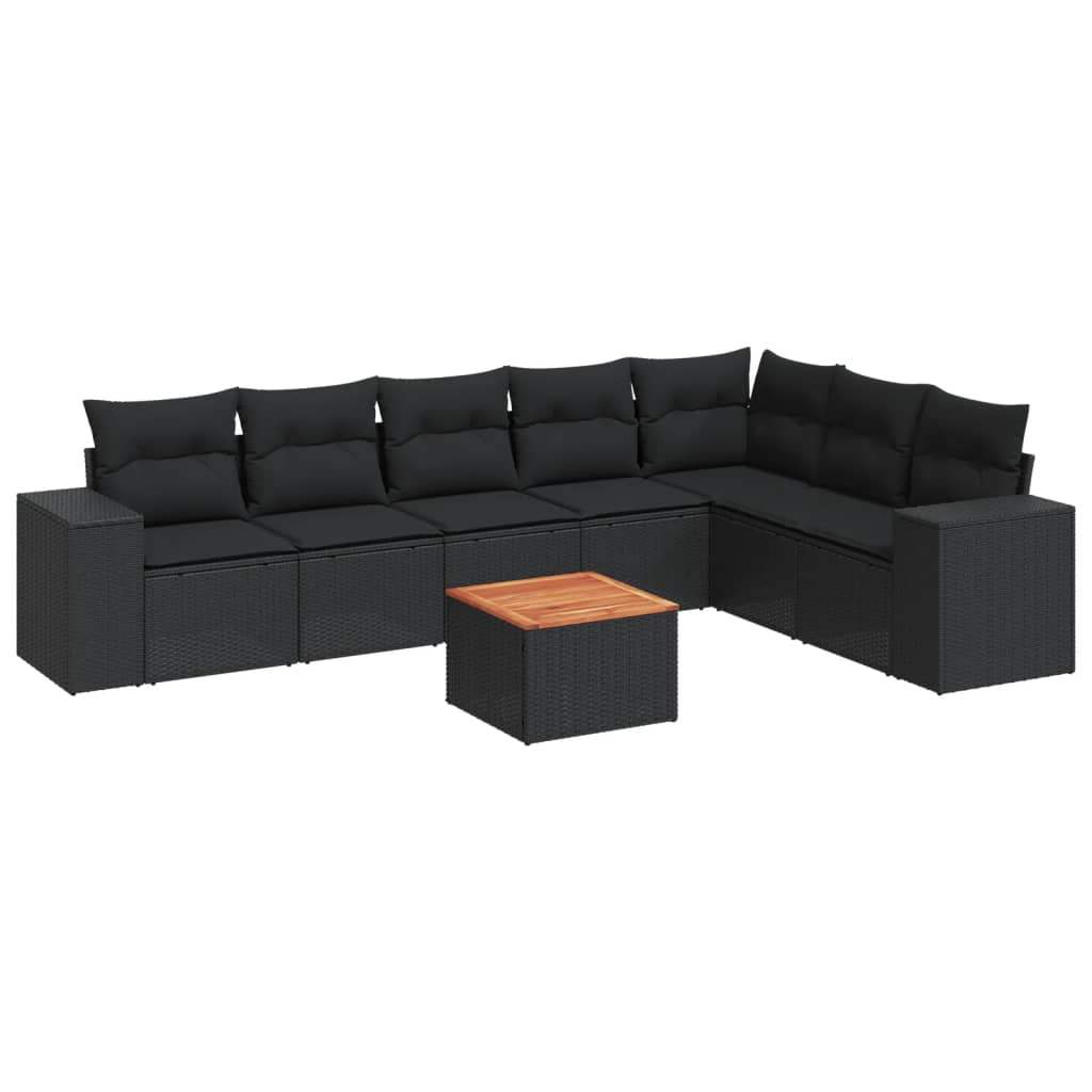 Set Divani da Giardino con Cuscini 8 pz Nero in Polyrattan - homemem39