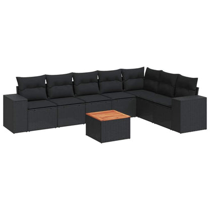 Set Divani da Giardino con Cuscini 8 pz Nero in Polyrattan - homemem39
