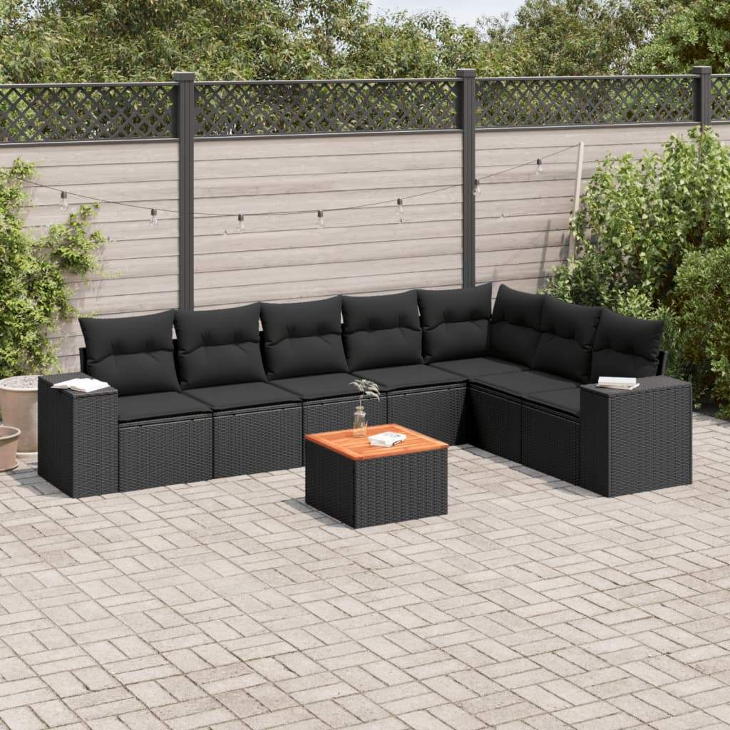Set Divani da Giardino con Cuscini 8 pz Nero in Polyrattan - homemem39