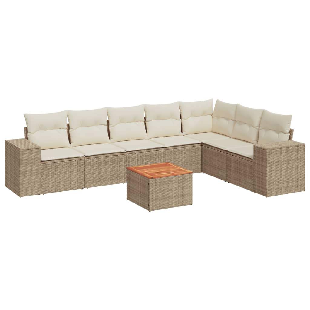 Set Divano da Giardino 8 pz con Cuscini Beige in Polyrattan - homemem39