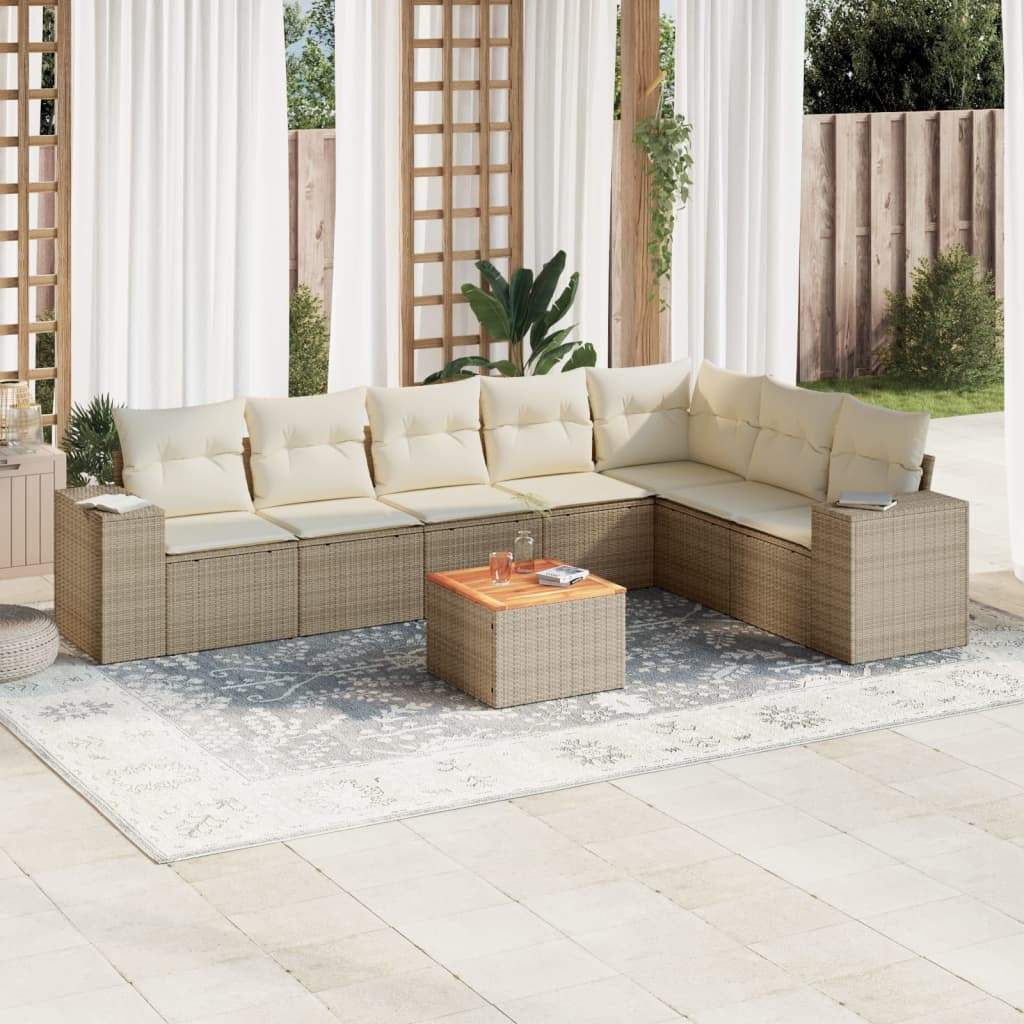 Set Divano da Giardino 8 pz con Cuscini Beige in Polyrattan - homemem39