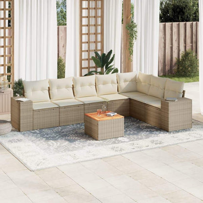 Set Divano da Giardino 8 pz con Cuscini Beige in Polyrattan - homemem39