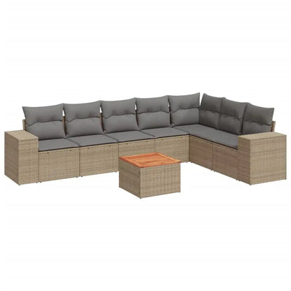 Set Divano da Giardino 8 pz con Cuscini Beige in Polyrattan - homemem39