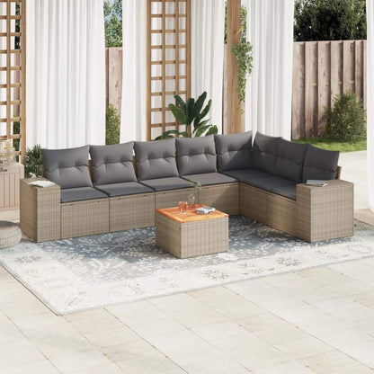 Set Divano da Giardino 8 pz con Cuscini Beige in Polyrattan - homemem39