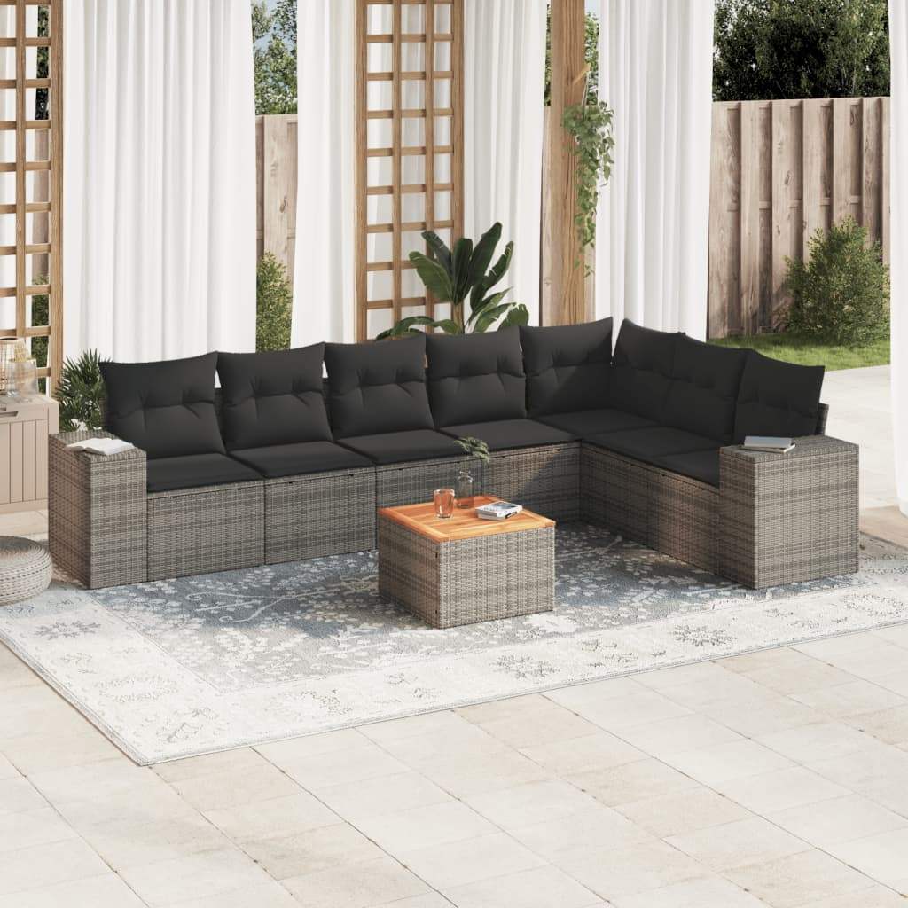 Set Divano da Giardino 8 pz con Cuscini Grigio in Polyrattan - homemem39