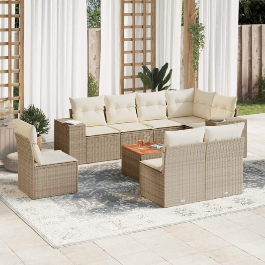 Set Divano da Giardino 9 pz con Cuscini Beige in Polyrattan - homemem39