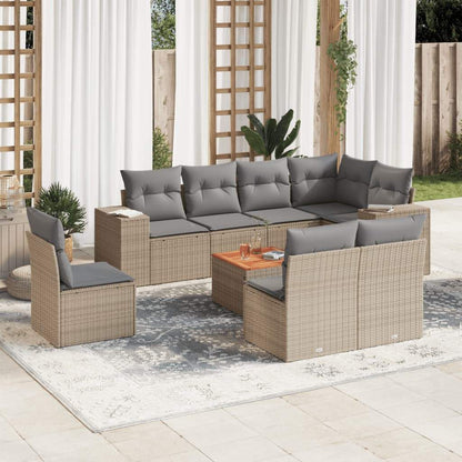 Set Divano da Giardino 9 pz con Cuscini Beige in Polyrattan - homemem39