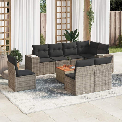 Set Divano da Giardino 9 pz con Cuscini Grigio in Polyrattan - homemem39