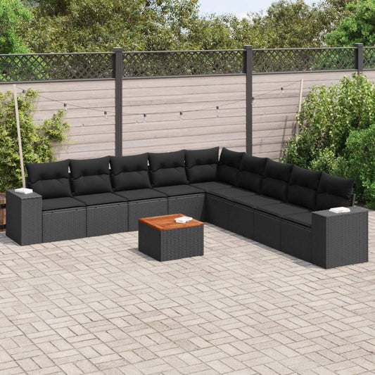 Set Divani da Giardino 10pz con Cuscini in Polyrattan Nero - homemem39
