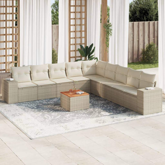 Set Divano da Giardino 10 pz con Cuscini Beige in Polyrattan - homemem39