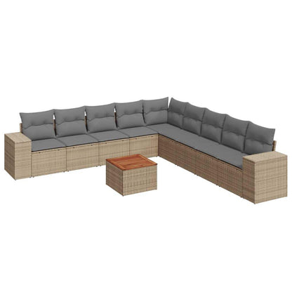Set Divano da Giardino 10 pz con Cuscini Beige in Polyrattan - homemem39
