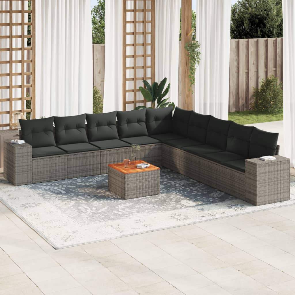 Set Divano da Giardino 10 pz con Cuscini Grigio in Polyrattan - homemem39