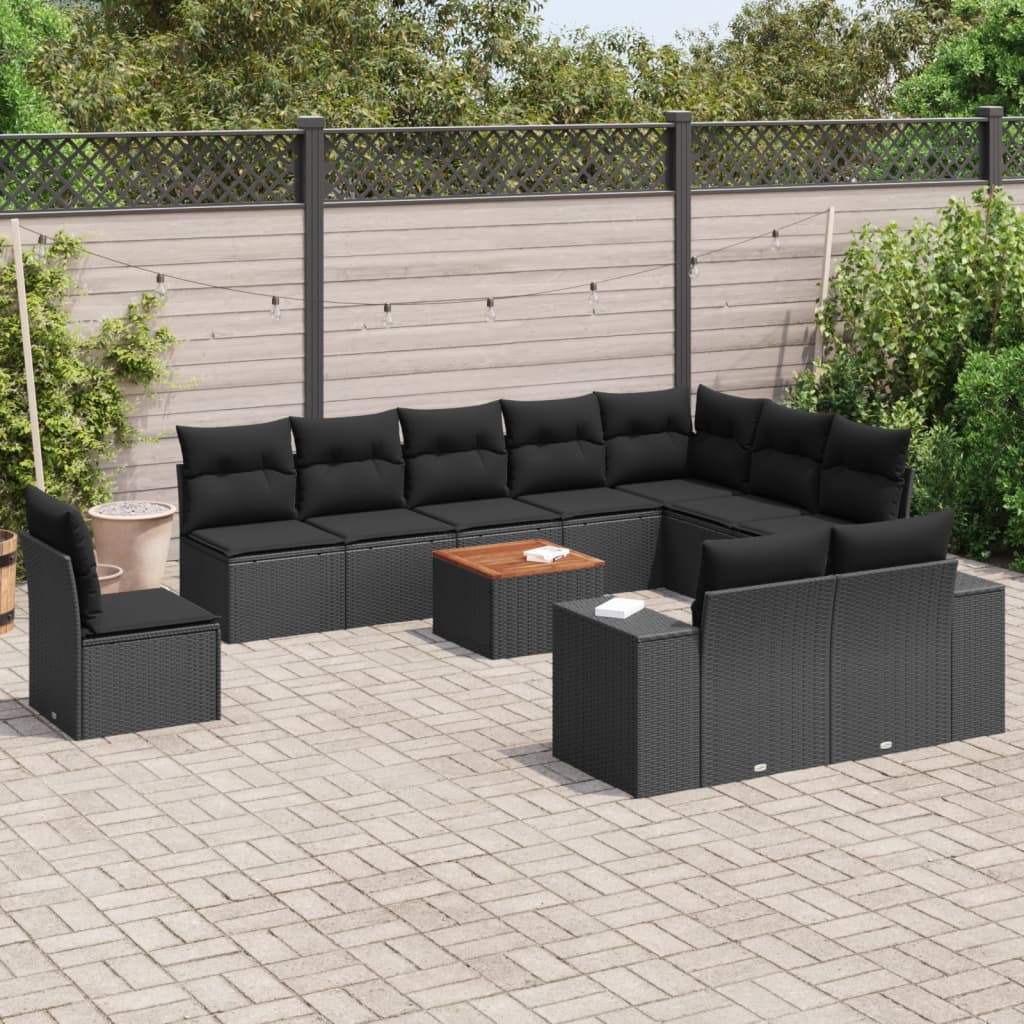 Set Divani da Giardino 11 pz con Cuscini in Polyrattan Nero - homemem39