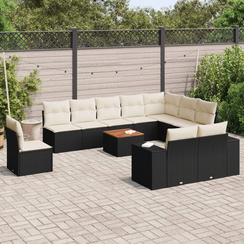 Set Divani da Giardino 11 pz con Cuscini in Polyrattan Nero - homemem39