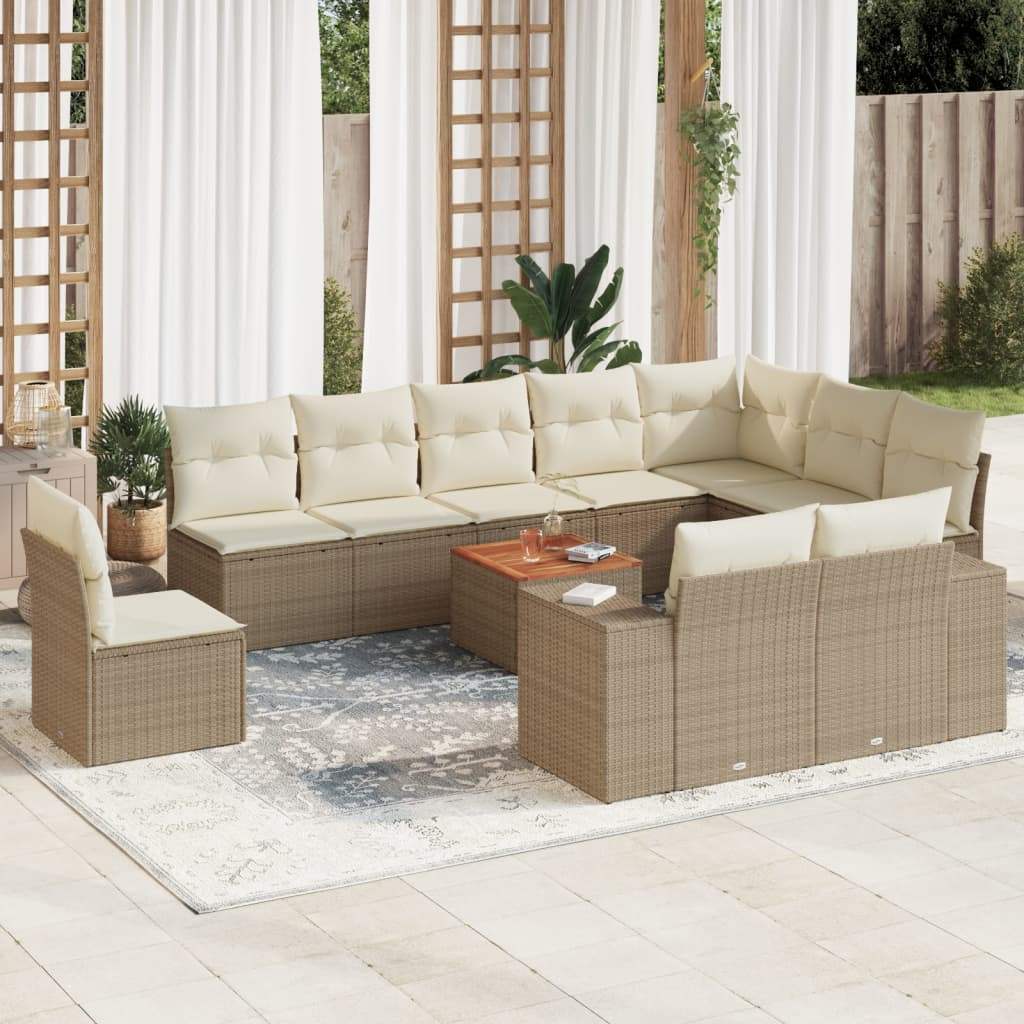 Set Divani da Giardino 11 pz con Cuscini Beige in Polyrattan - homemem39