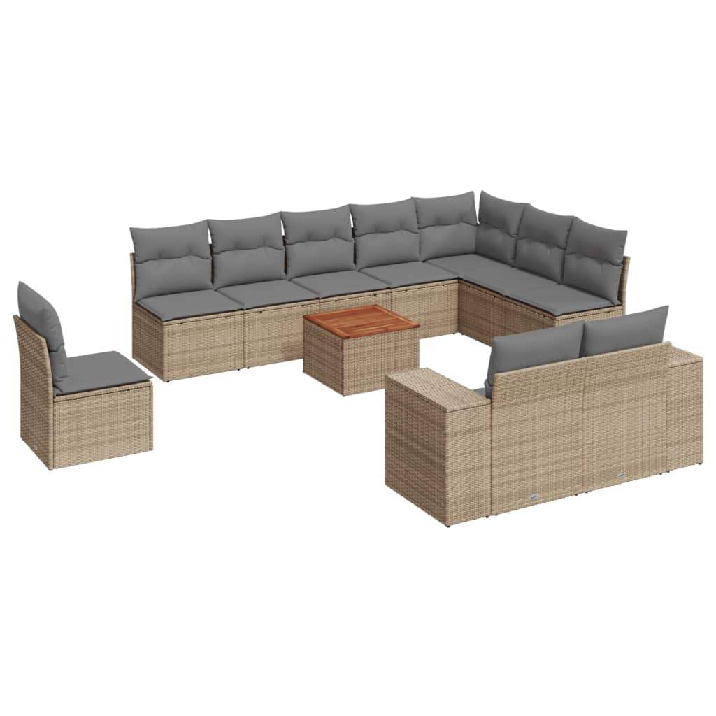 Set Divani da Giardino 11 pz con Cuscini Beige in Polyrattan - homemem39