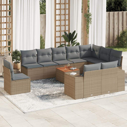Set Divani da Giardino 11 pz con Cuscini Beige in Polyrattan - homemem39