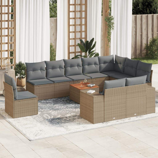 Set Divani da Giardino 11 pz con Cuscini Beige in Polyrattan - homemem39