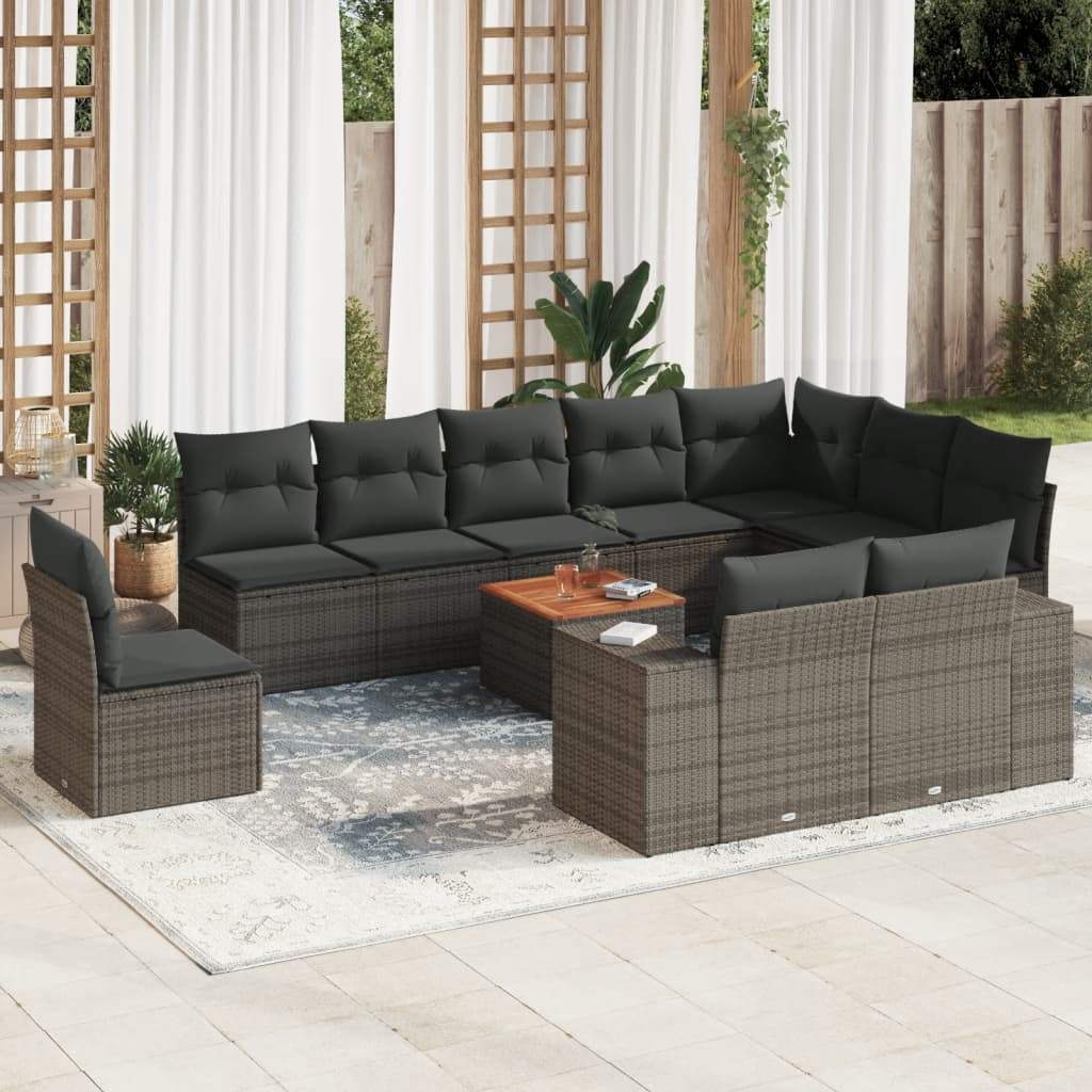 Set Divani da Giardino 11 pz con Cuscini in Polyrattan Grigio - homemem39
