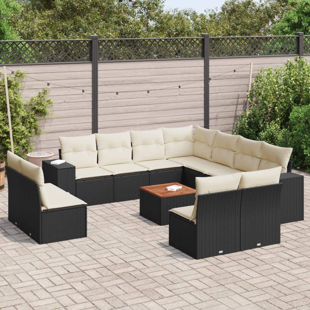 Set Divani da Giardino 12 pz con Cuscini Nero in Polyrattan - homemem39