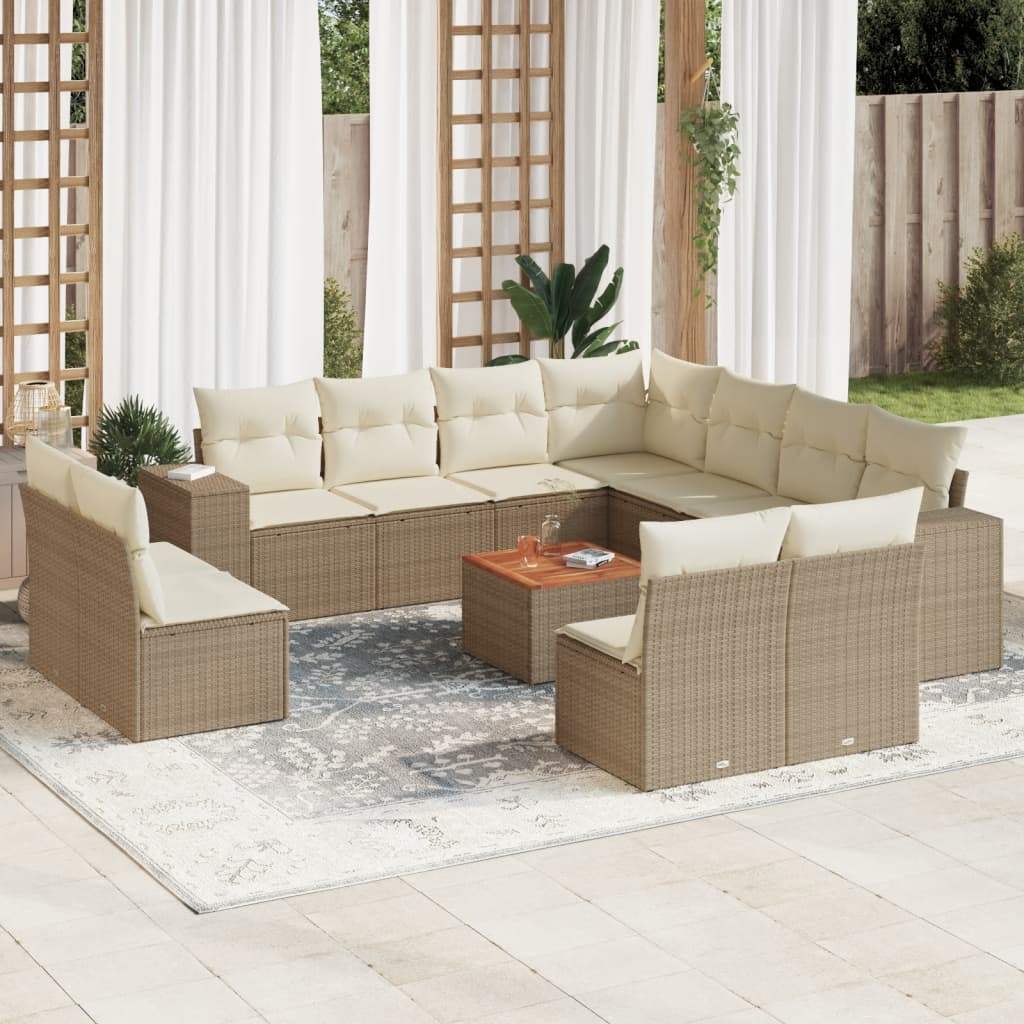 Set Divani da Giardino 12 pz con Cuscini Beige in Polyrattan - homemem39