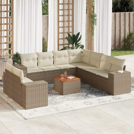 Set Divano da Giardino 10 pz con Cuscini Beige in Polyrattan - homemem39