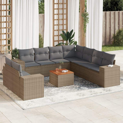 Set Divano da Giardino 10 pz con Cuscini Beige in Polyrattan - homemem39