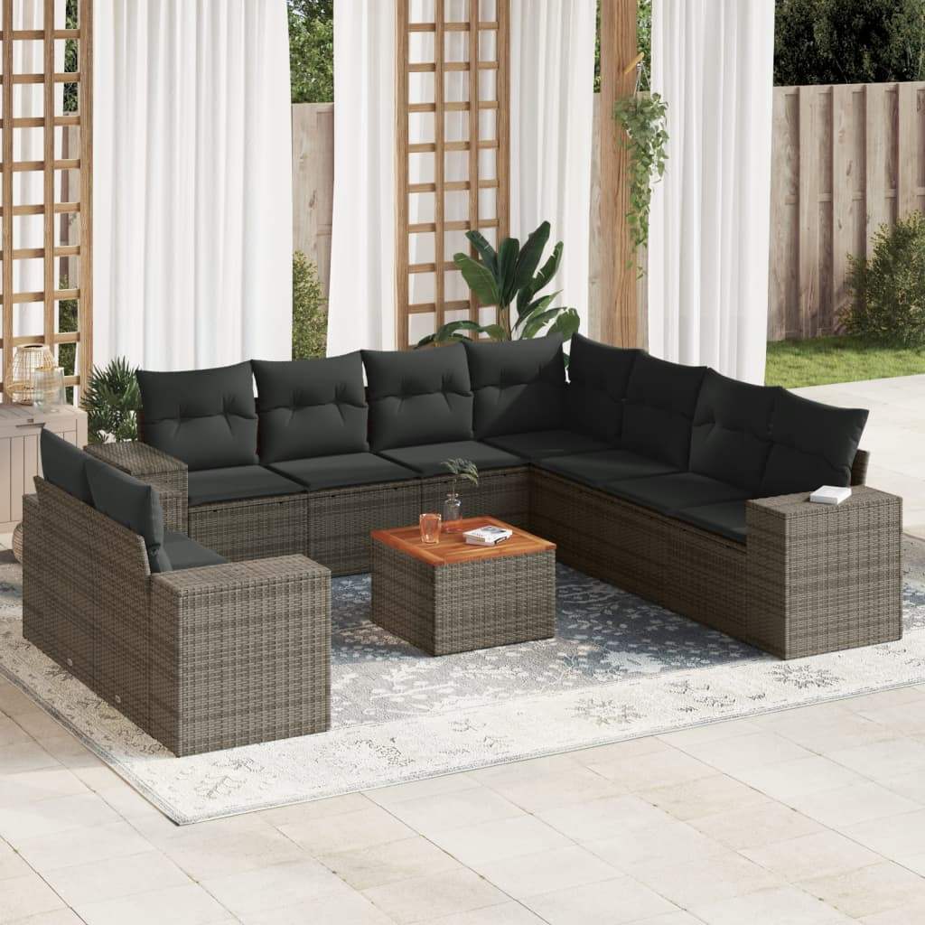 Set Divano da Giardino 10 pz con Cuscini Grigio in Polyrattan - homemem39