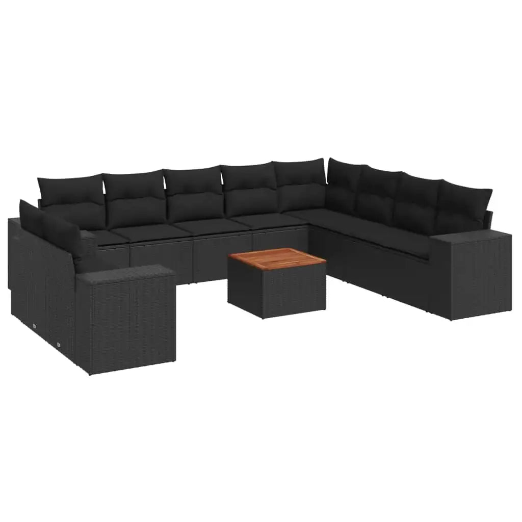 Set Divani da Giardino 11 pz con Cuscini in Polyrattan Nero - homemem39