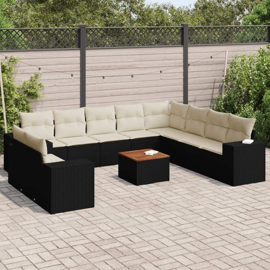 Set Divani da Giardino 11 pz con Cuscini in Polyrattan Nero - homemem39