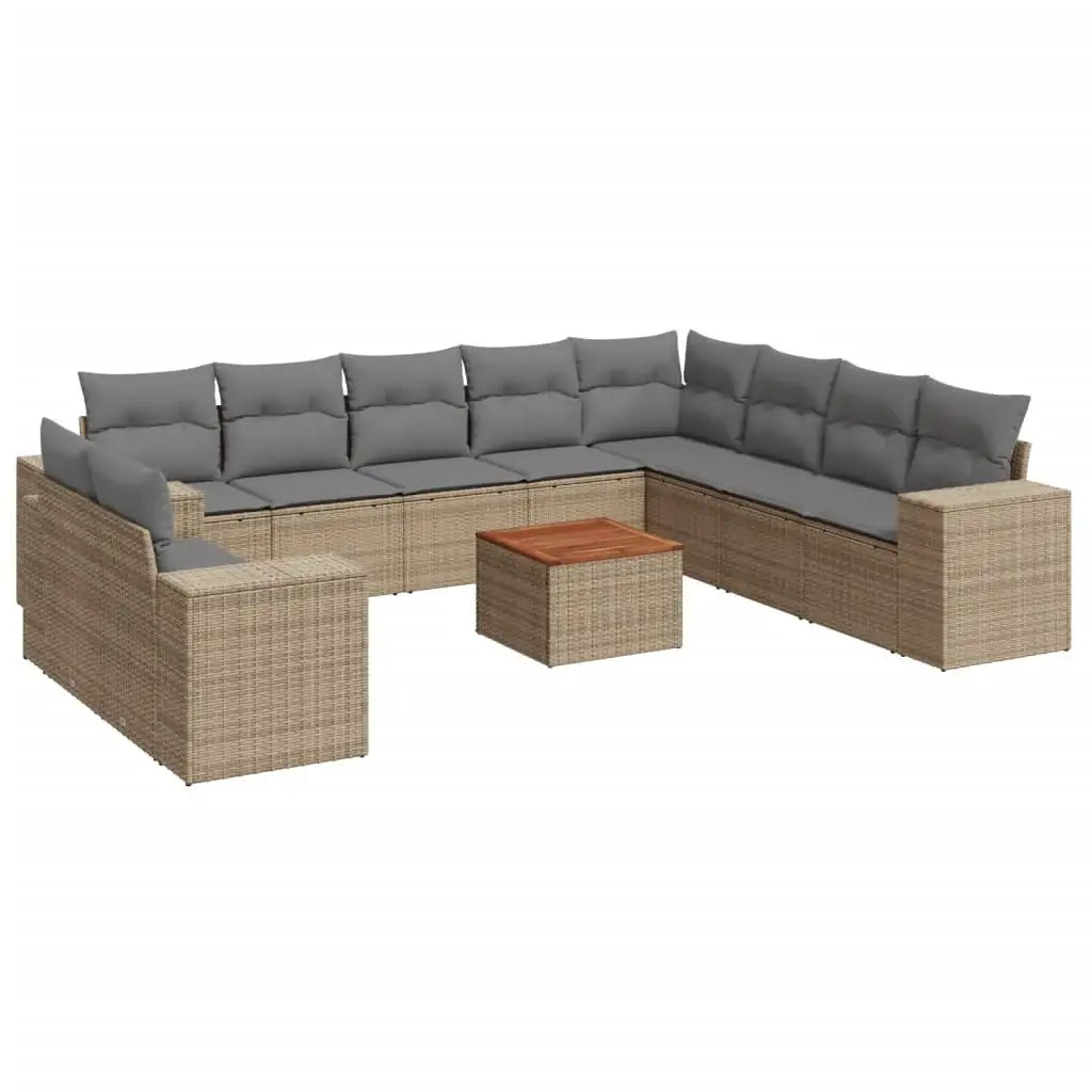 Set Divani da Giardino 11 pz con Cuscini Beige in Polyrattan - homemem39