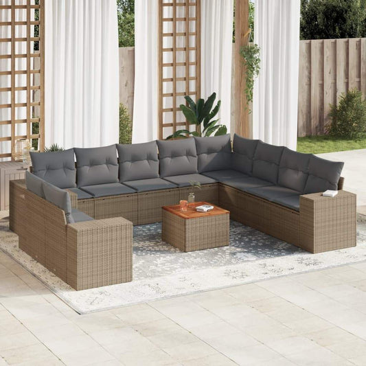 Set Divani da Giardino 11 pz con Cuscini Beige in Polyrattan - homemem39