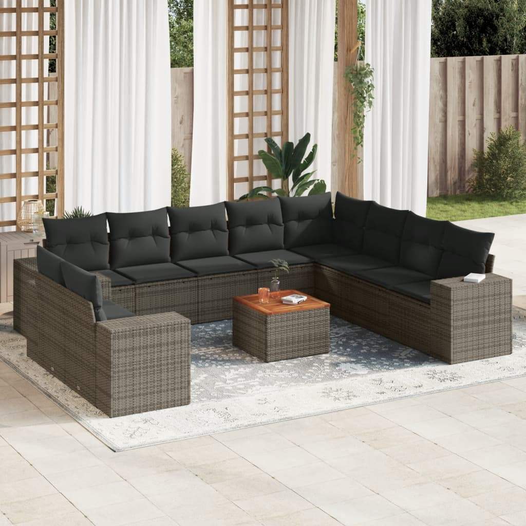 Set Divani da Giardino 11 pz con Cuscini in Polyrattan Grigio - homemem39