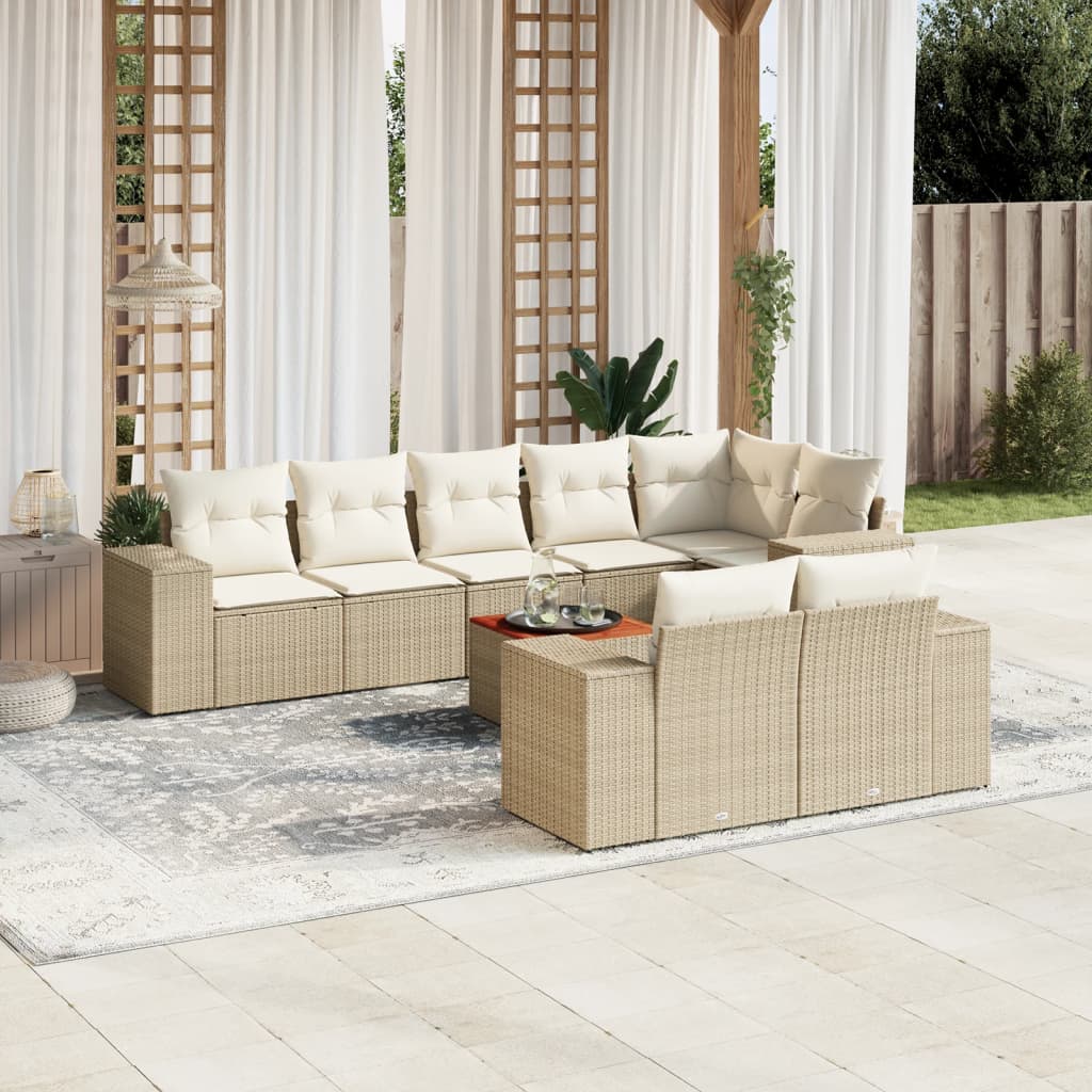 Set Divano da Giardino 9 pz con Cuscini Beige in Polyrattan - homemem39
