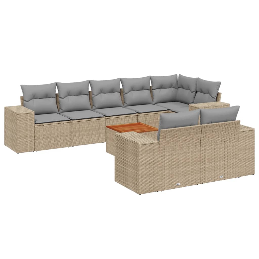 Set Divano da Giardino 9 pz con Cuscini Beige in Polyrattan - homemem39