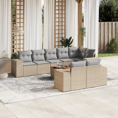 Set Divano da Giardino 9 pz con Cuscini Beige in Polyrattan - homemem39
