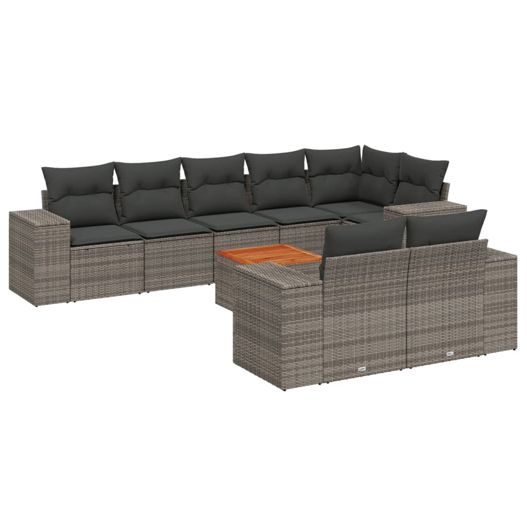 Set Divano da Giardino 9 pz con Cuscini Grigio in Polyrattan - homemem39
