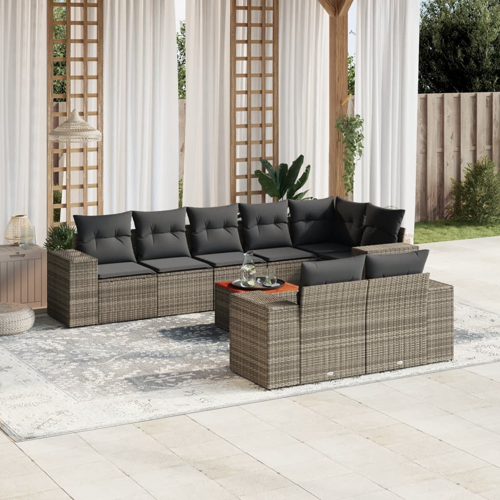 Set Divano da Giardino 9 pz con Cuscini Grigio in Polyrattan - homemem39