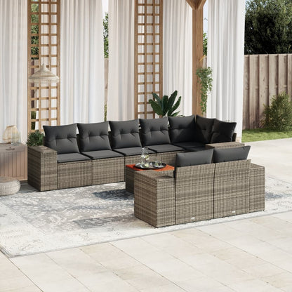 Set Divano da Giardino 9 pz con Cuscini Grigio in Polyrattan - homemem39