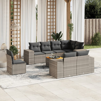 Set Divano da Giardino 9 pz con Cuscini Grigio in Polyrattan - homemem39