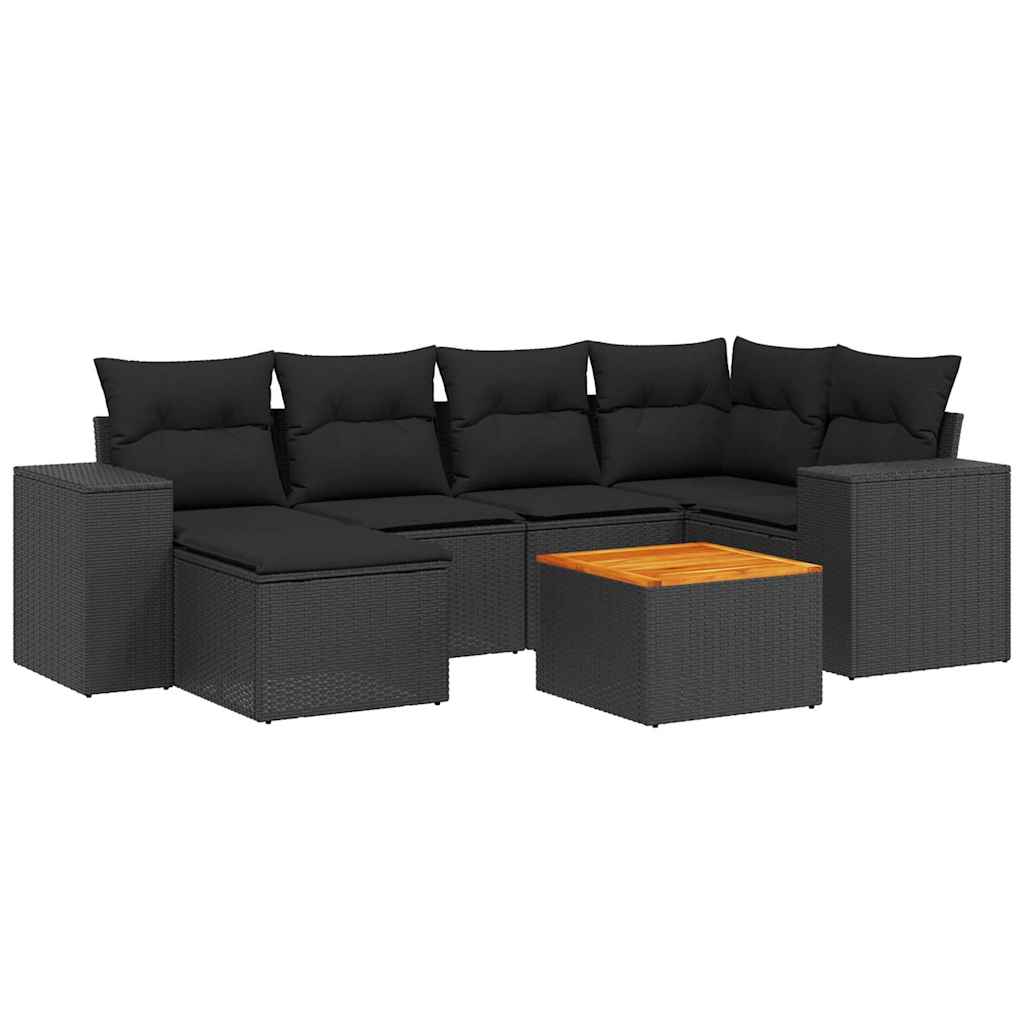 Set Divani da Giardino con Cuscini 7pz Nero Polyrattan | homemem39